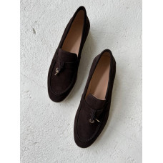 Замшеві лофери кольору шоколад на низькому ходу Арт. 156-6